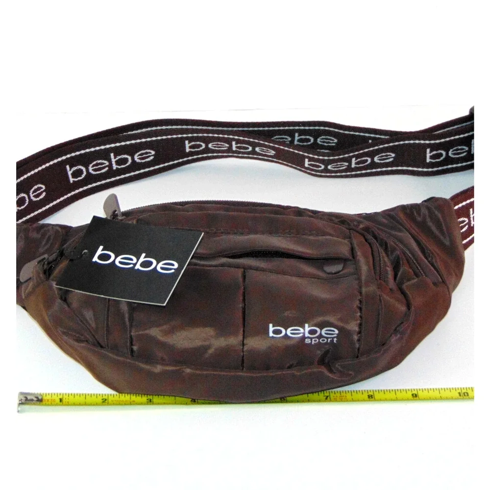 Bebe Sport Brown Nylon Waist Bag Fanny Pack Multiple Zip Pockets NWT